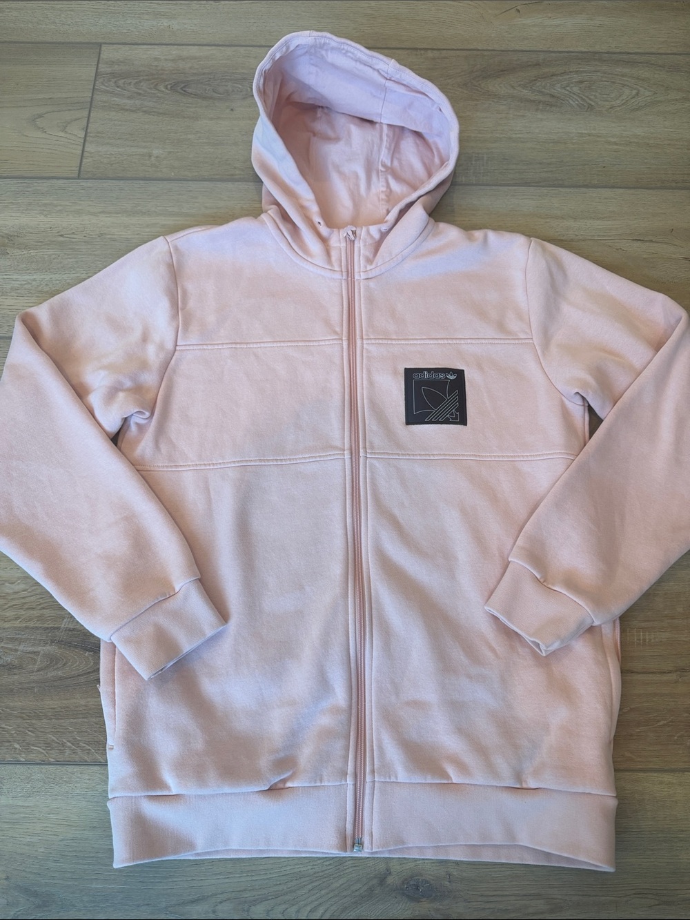 adidas Light Pink Full-Zip Hoodie with Black Logo Patch